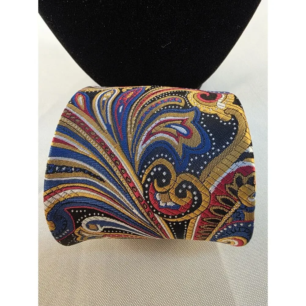 Classic Vintage Men's Tie Bright Paisley Blue Gold 100% Silk Jacquard Woven